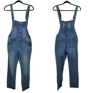 Womens Denim Overalls Sz M Stretch Button Front Pocket Med Wash Country Farmcore